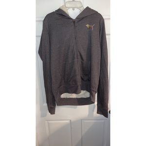 Victorias Secret PINK Glitter Sequin Sparkly Gray Fuzzy Furry Hoodie Large